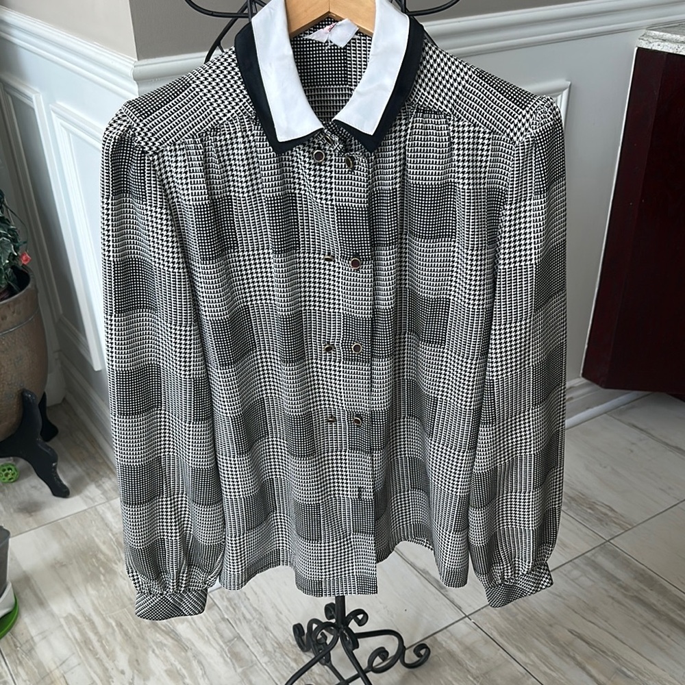 Classic Black and White Checkered Blouse
